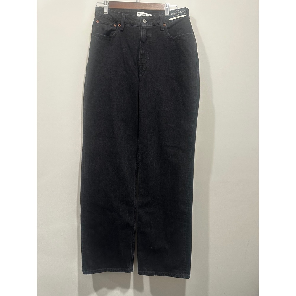 Abercrombie & Fitch Curve Love 90s Relaxed High Rise Jeans Black 29 8L Long